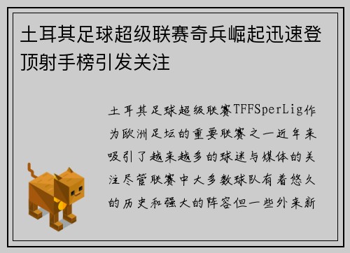 土耳其足球超级联赛奇兵崛起迅速登顶射手榜引发关注